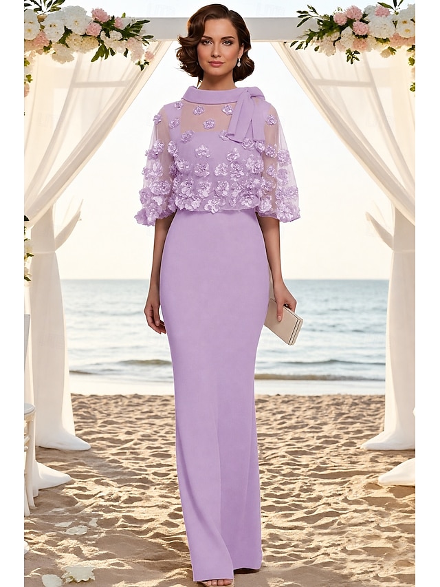 two piece floor length mother of the bride dresses wedding guest dresses cocktail dresses party dresses half sleeve short sleeve scoop neck crew neck, supplier image 9