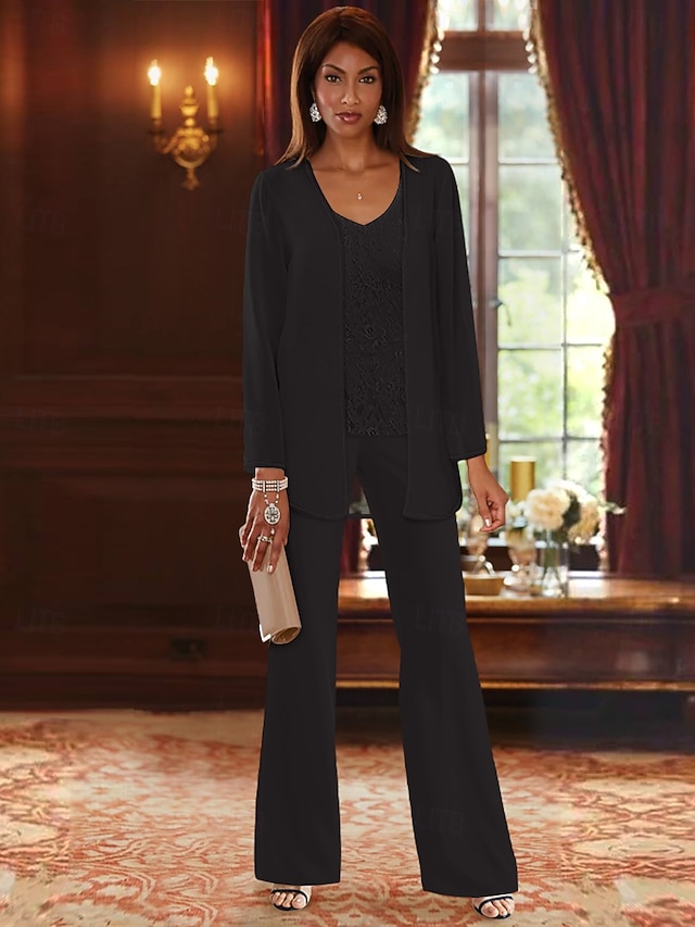 3 piece jumpsuit pantsuit mother of the bride dresses floor length chiffon lace with appliques, supplier image 16