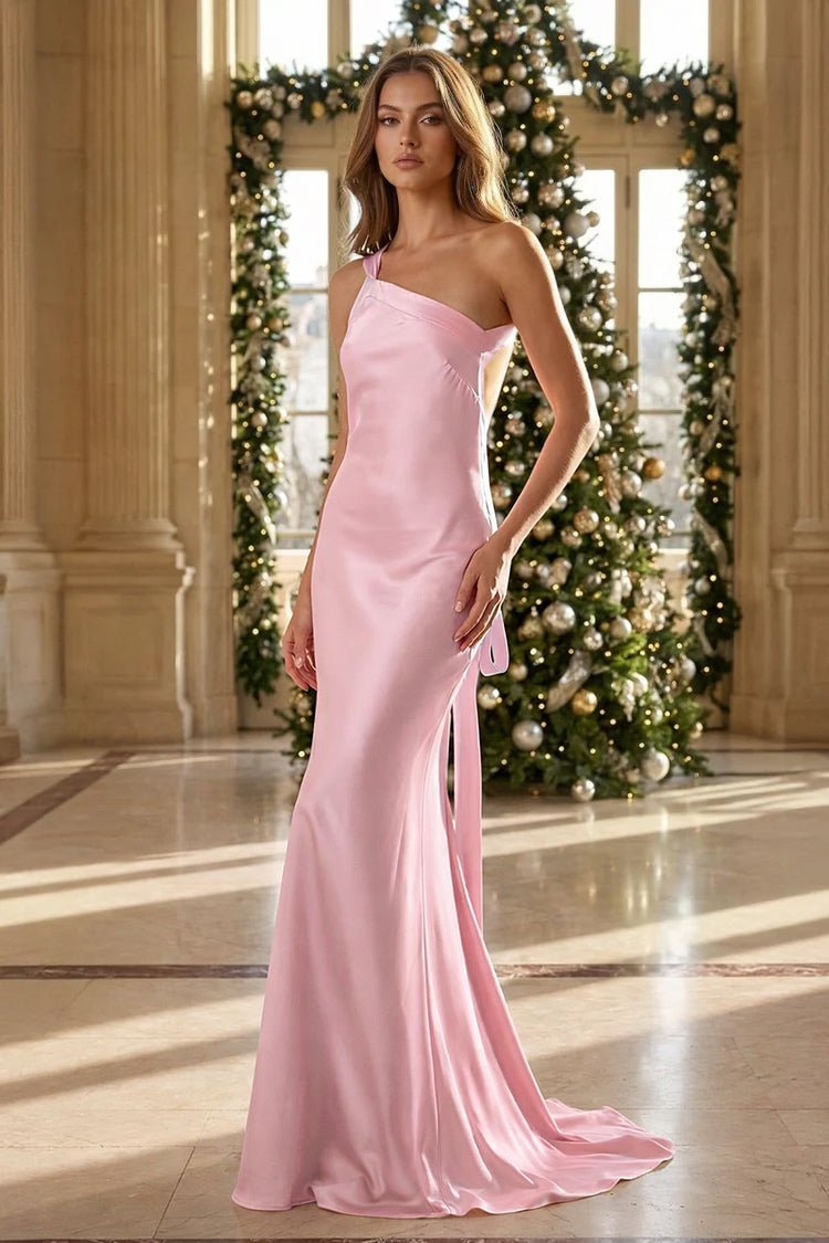 Yellow - One Shoulder Sheath Satin Backless Long Prom Dresses Evening Dresses, product image 21