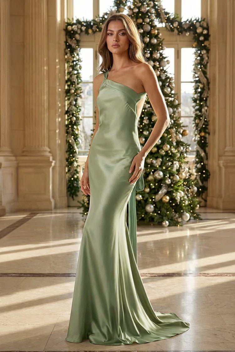 Yellow - One Shoulder Sheath Satin Backless Long Prom Dresses Evening Dresses, product image 23