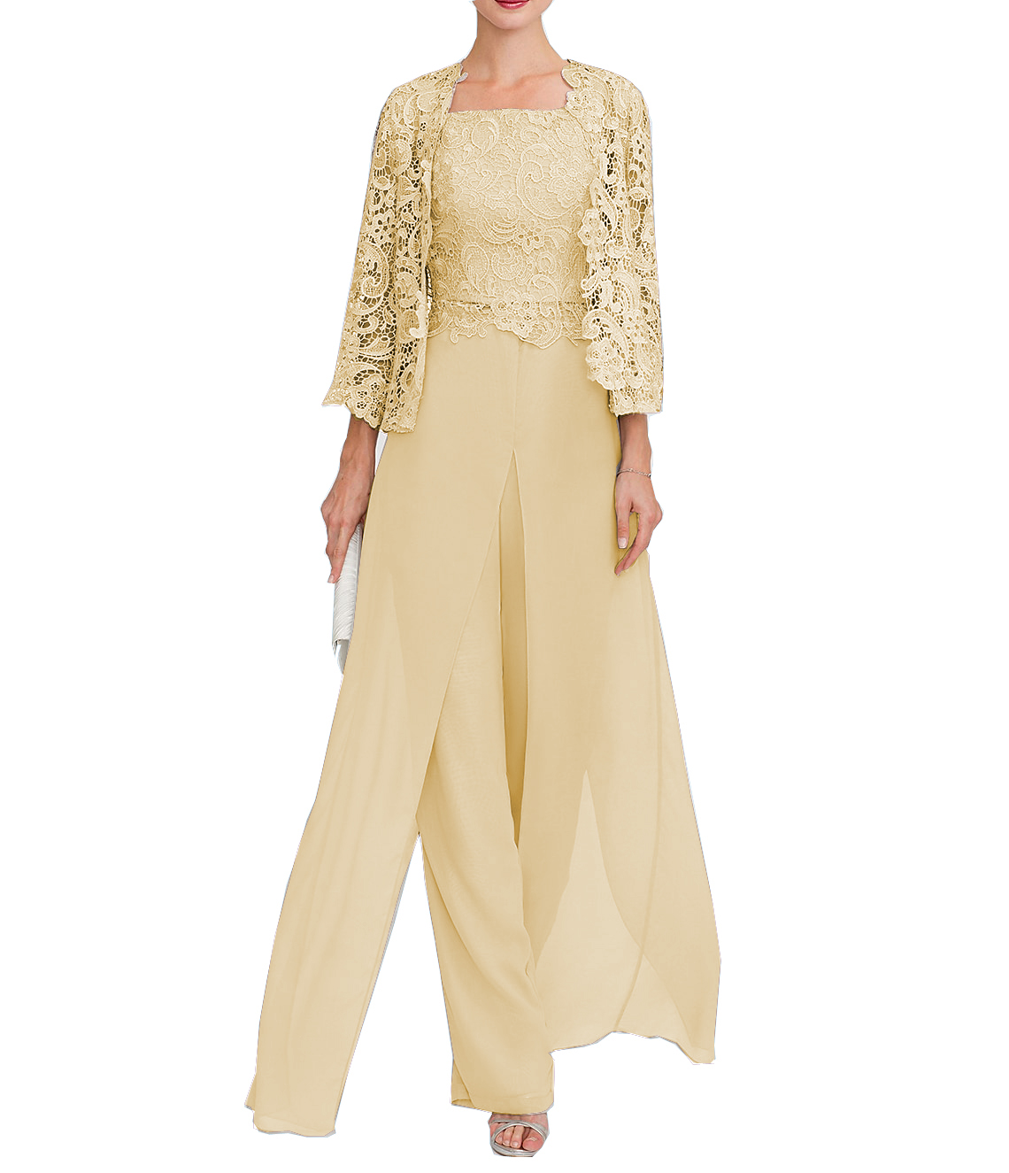 Jumpsuit Pantsuit 3 Piece Floor Length Mother of the Bride Dress 