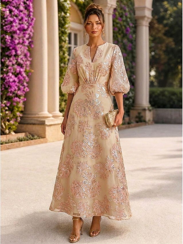 a-line mother of the bride dresses ankle length chiffon satin jacquard with 3d flowers v neck, supplier image 8