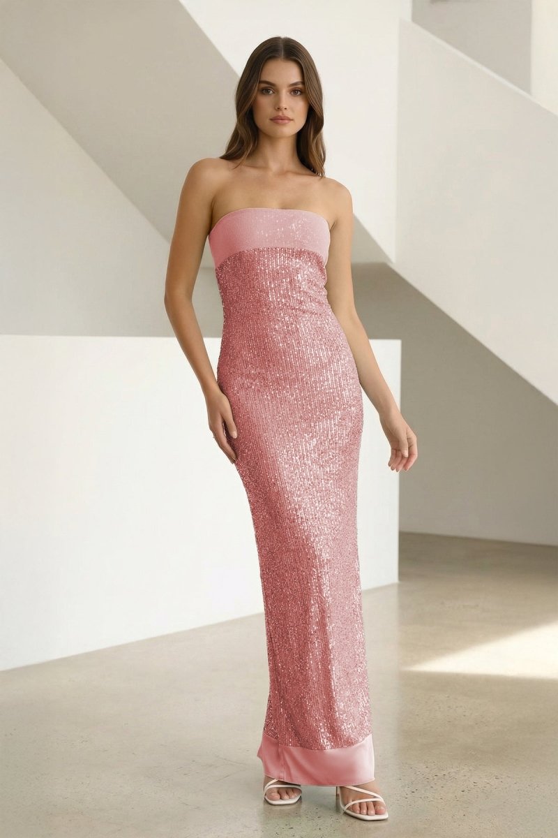 Sage Sheath Strapless Sequined Long Prom Dresses Evening Dresses, product image 30