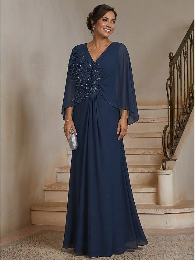 a-line floor length mother of the bride dresses long sleeve v neck elegant vintage luxurious chiffon lace with pleats, supplier image 1