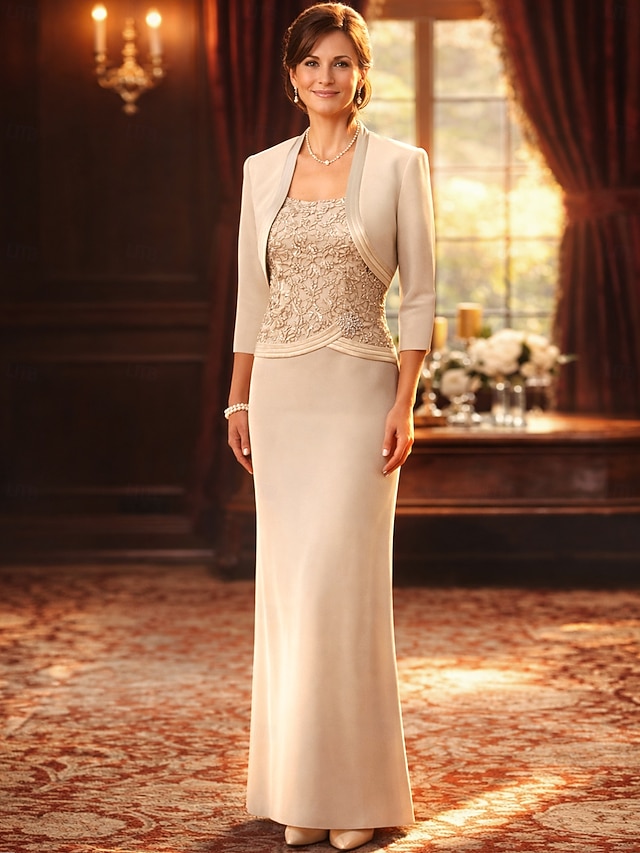 sheath column mother of the bride dresses wedding guest dresses floor length chiffon satin lace, supplier image 2