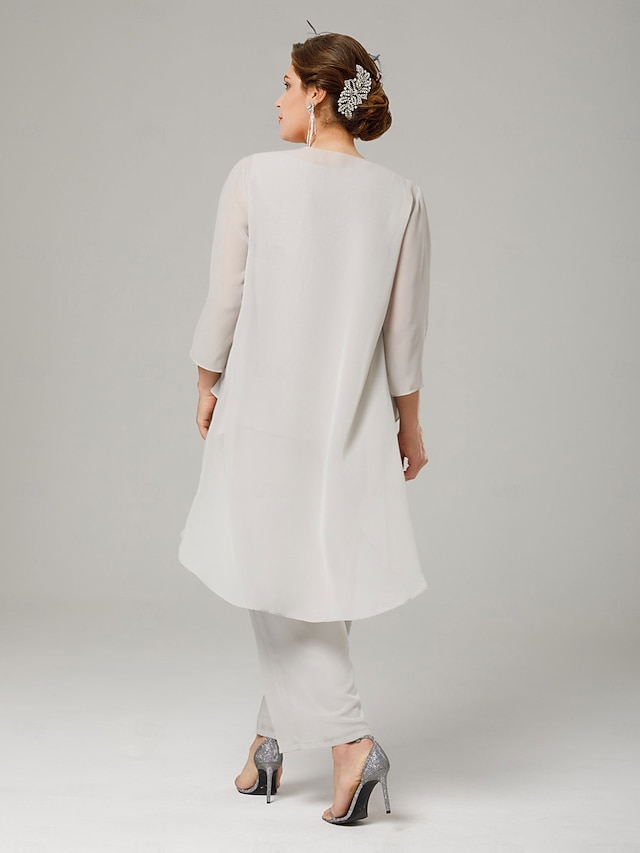 3 piece mother of the bride dresses ankle length chiffon sleeveless bateau neck elegant plus size, supplier image 13