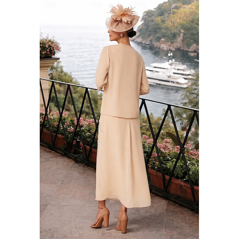 Two Piece Sheath Column Ankle Length Beaded Eembroidered Wedding Guest Dress Formal Dresses Mother of the Bride Dress