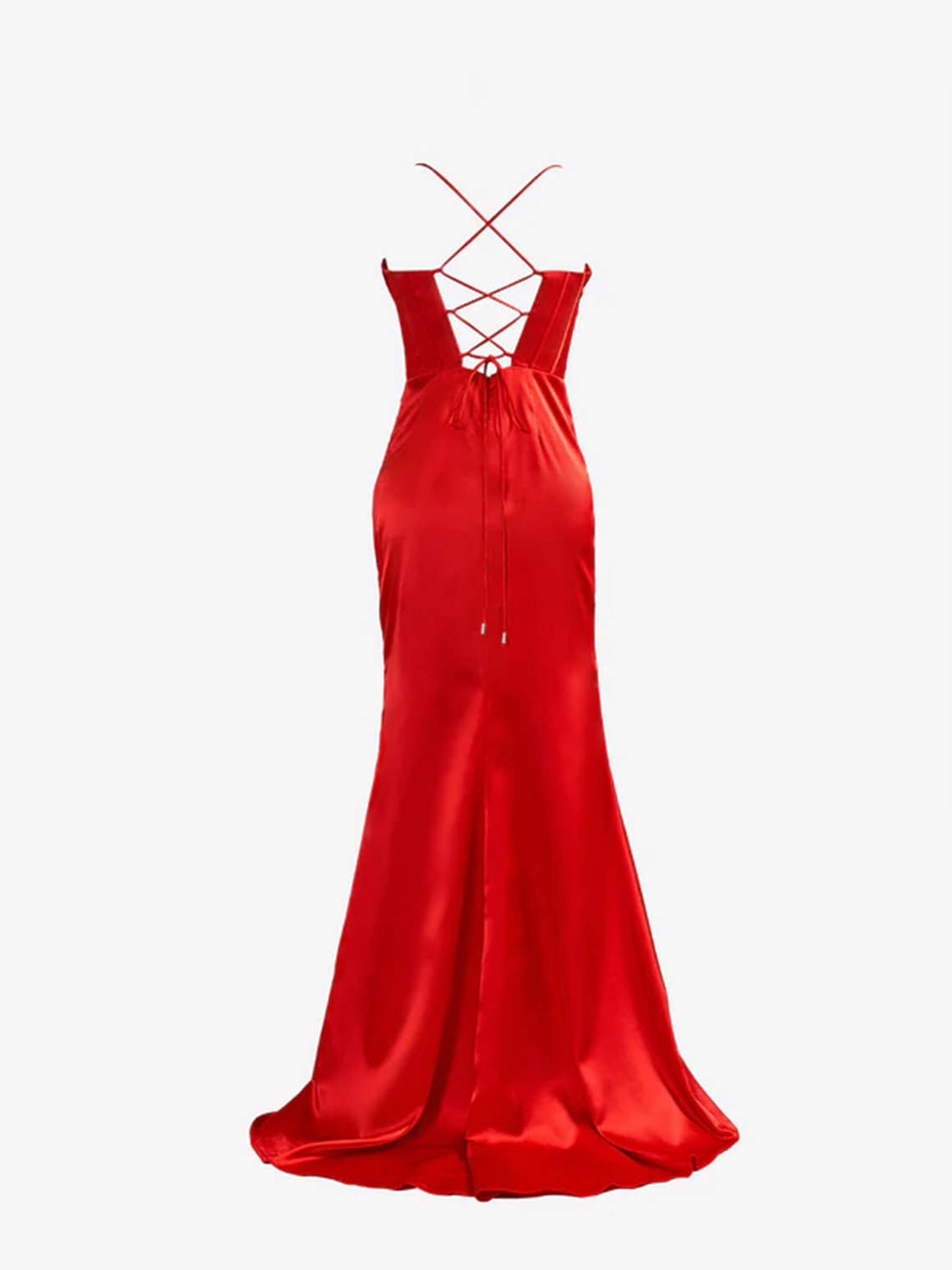 Mermaid Spaghetti Straps Satin Sweep Train with High Slit Prom Dress
