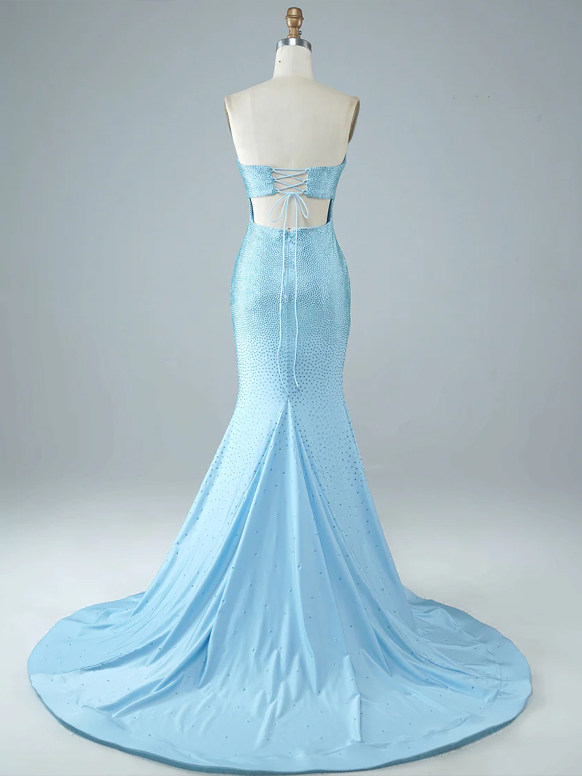 Light Blue Sexy Tight Strapless with Split Long Prom Dress 