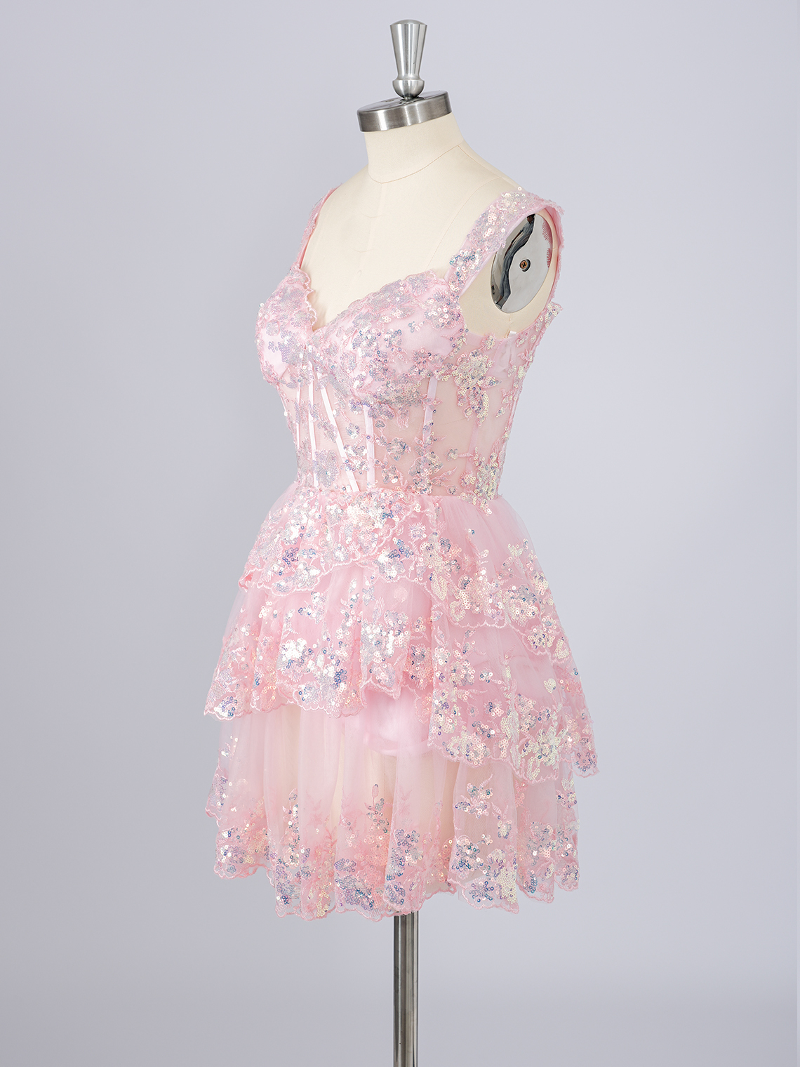 Pink A-Line Sweetheart Sequins Short With Appliques Homecoming Dress