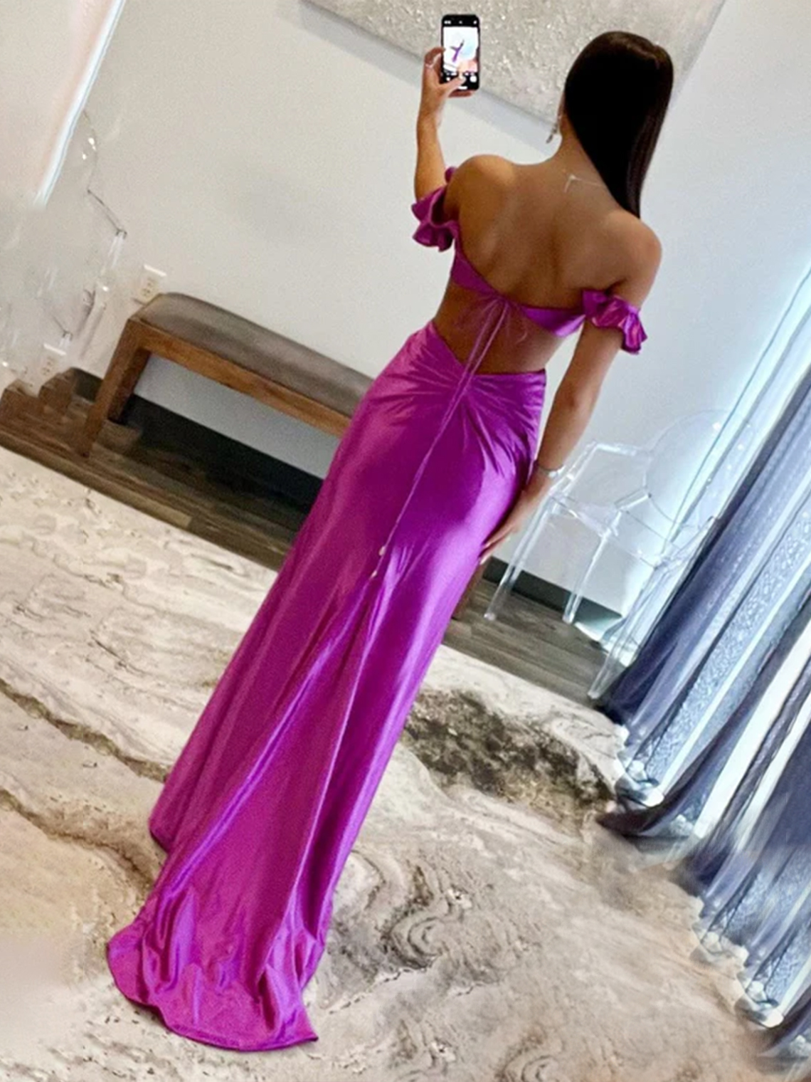Mermaid/Trumpet Satin Flutter Sleeve Cutout Floor Length Evening Dress
