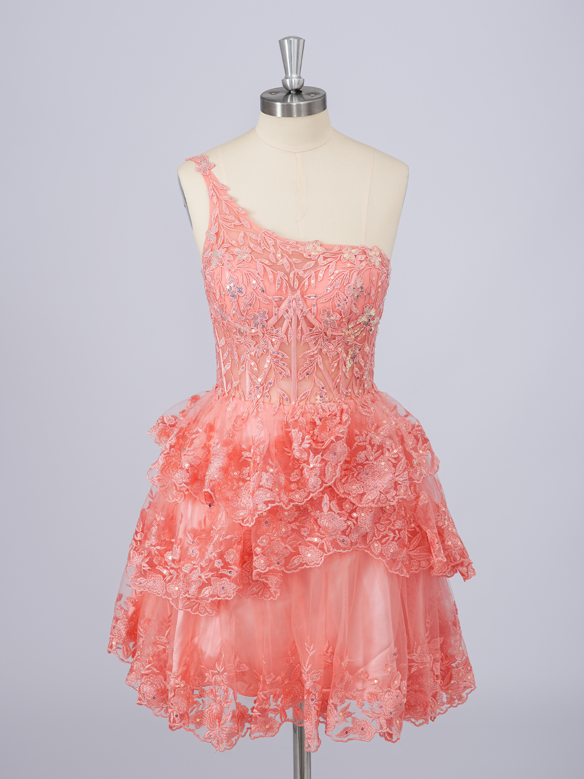 A-Line Tulle One Shoulder Sequin With Appliques Short Homecoming Dress
