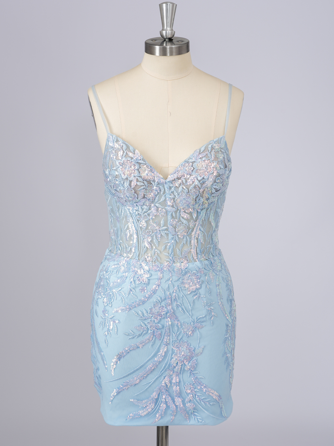Sparkle Tulle Spaghetti Appliques With Sequin Short Homecoming Dress