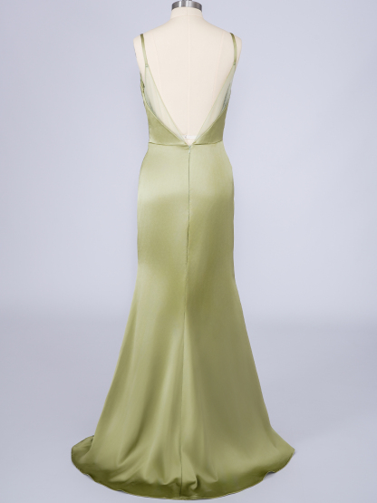 Dress Dusty Sage Mermaid Silk Satin Spaghetti With Slit Long Prom Dress
