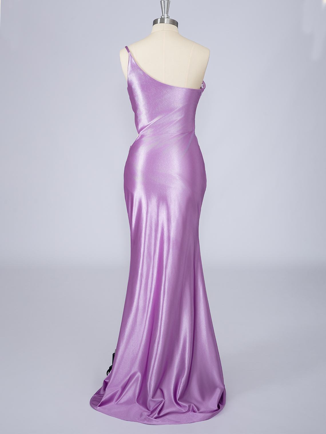 Lilac Mermaid Satin One Shoulder Solid Color With Pleats Prom Dress