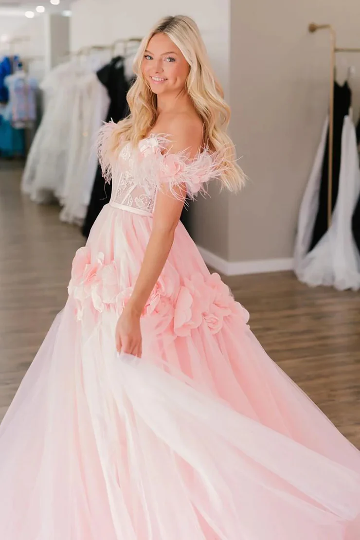 A-Line&Princess Sleeveless Floor Length Off the Shoulder Corset Prom Dress Evening Dress