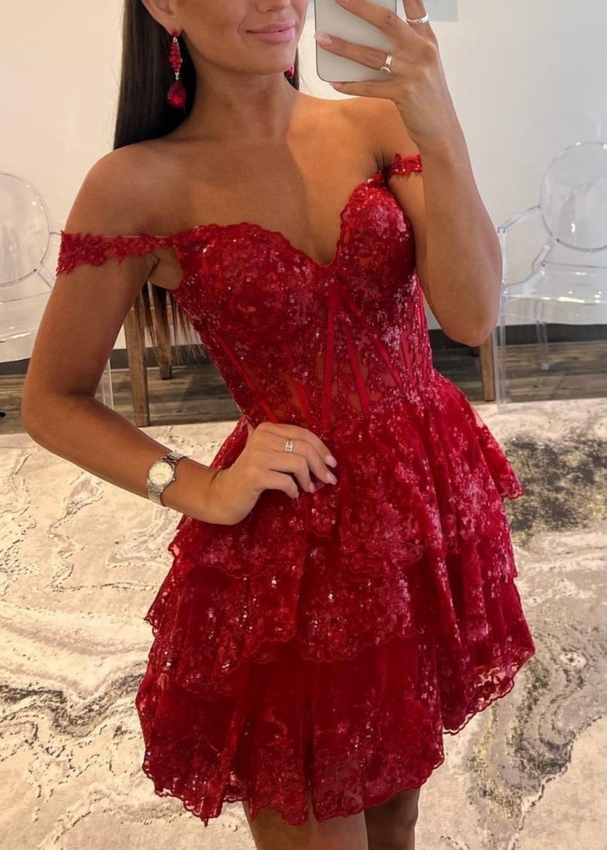 Burgundy - A-Line Sweetheart Tiered Short Homecoming & Cocktail Dresses, supplier image 1