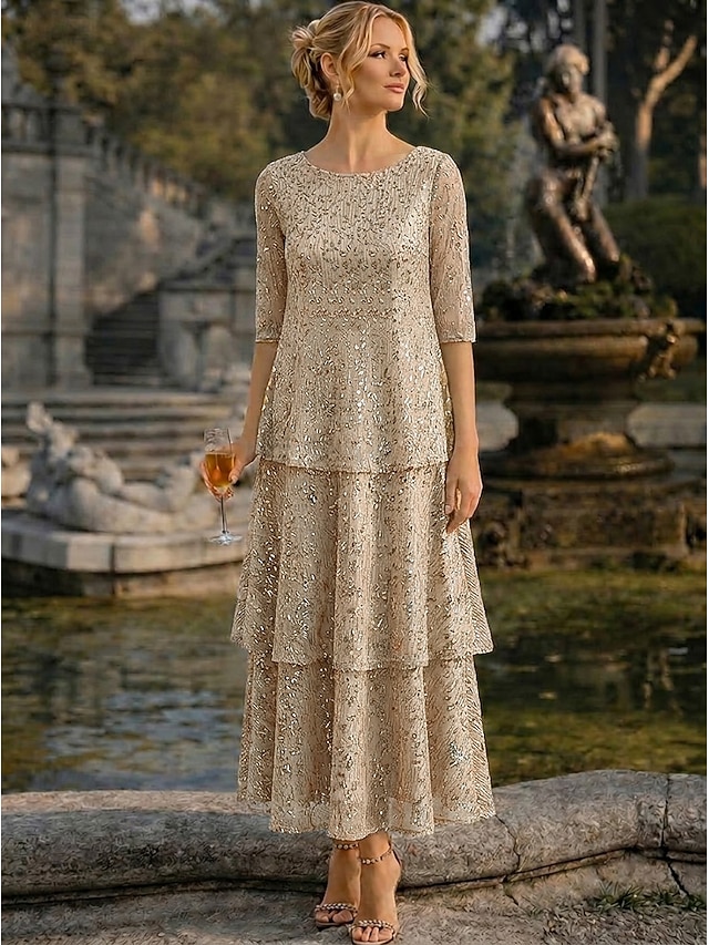 a-line mother of the bride dresses cocktail dresses ankle length tea length lace with pleats elegant, supplier image 5