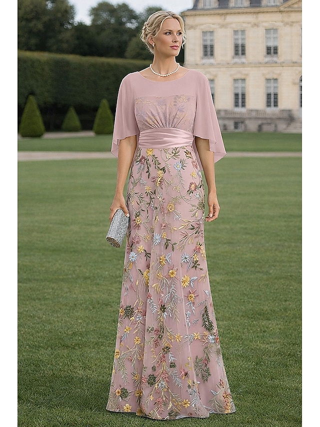 a-line mother of the bride dresses cocktail dresses floor length lace with 3d flowers short sleeve, supplier image 7