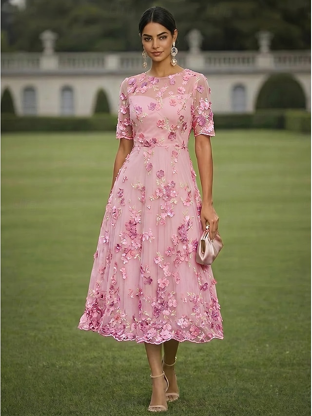 a-line floor length mother of the bride dresses cocktail dresses party dresses short sleeve plunging neck elegant vintage luxurious chiffon tulle, supplier image 13