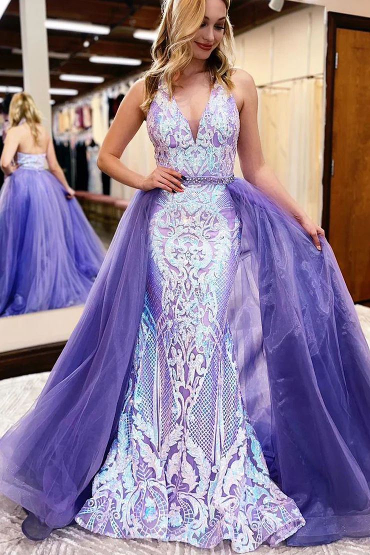 Mermaid/Trumpet Sequins Lace Appliques Halter Long Prom Dresses Homecoming Dresses