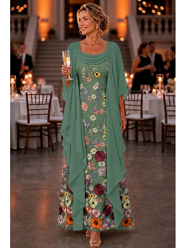 a-line ankle length mother of the bride dresses 3/4 length sleeve scoop neck elegant vintage chiffon lace with 3d flowers, supplier image 8