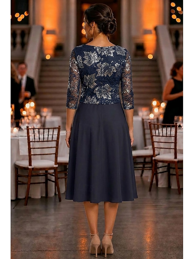 a-line mother of the bride dresses tea length satin lace 3/4 length sleeve elegant simple luxurious, supplier image 3