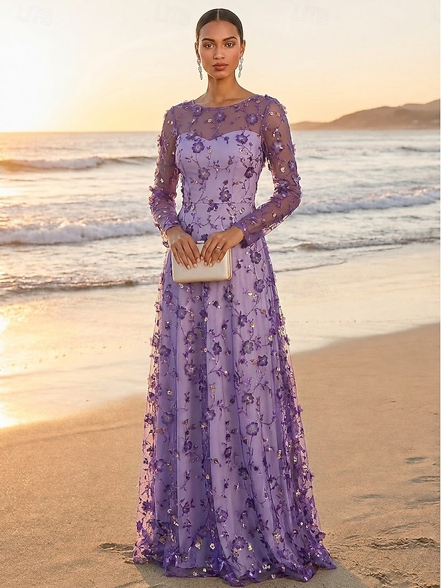 a-line mother of the bride dresses cocktail dresses party dresses floor length lace tulle crew neck, supplier image 2