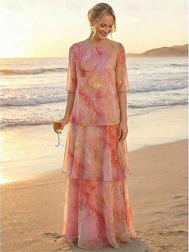 a-line mother of the bride dresses cocktail dresses party dresses floor length chiffon half sleeve, supplier image 16