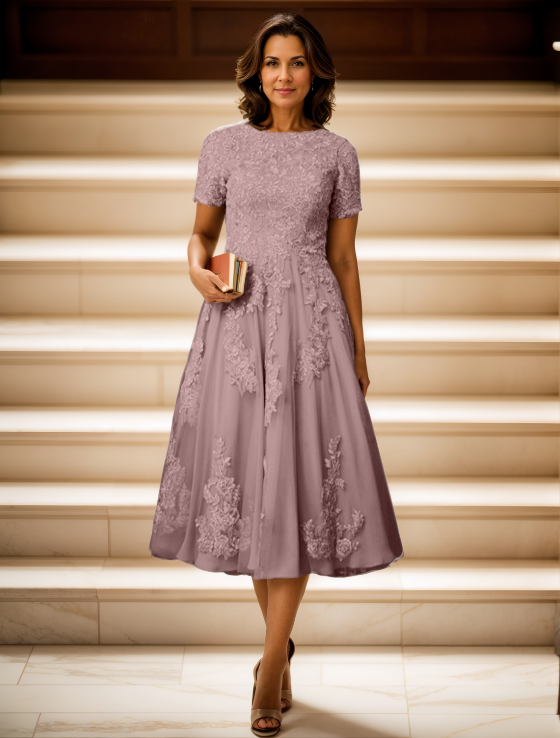 A-Line/Princess Elegant Tea Length Mother of the Bride Dresses with Appliques