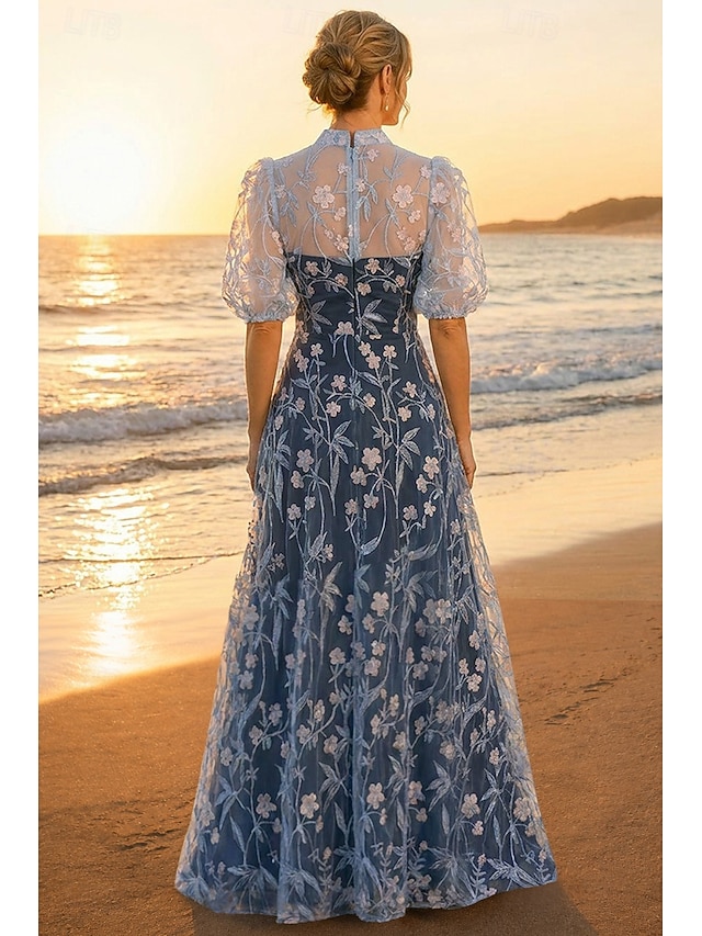 a-line mother of the bride dresses cocktail dresses floor length lace with embroidery half sleeve, supplier image 3