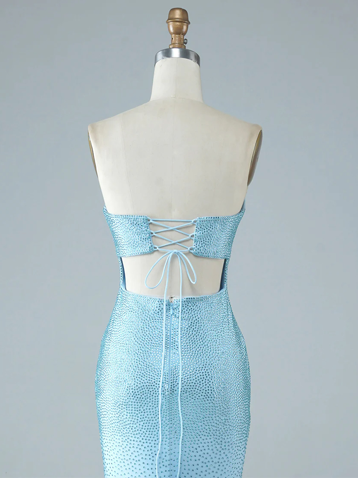 Light Blue Sexy Tight Strapless with Split Long Prom Dress 
