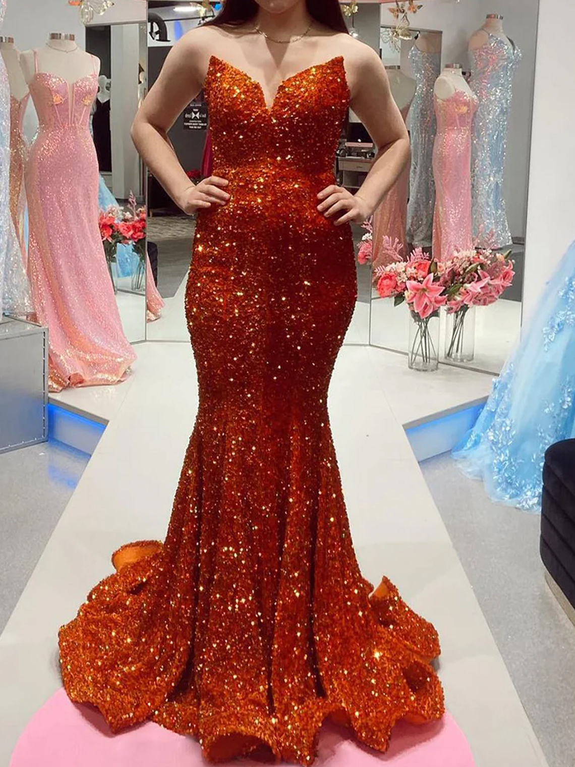 Sparkle Mermaid Sequin Sweetheart Sleeveless Tight Prom Dress