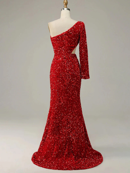 Dress Sexy Mermaid Sequin Sweetheart with Sleeves Long Prom Dress 