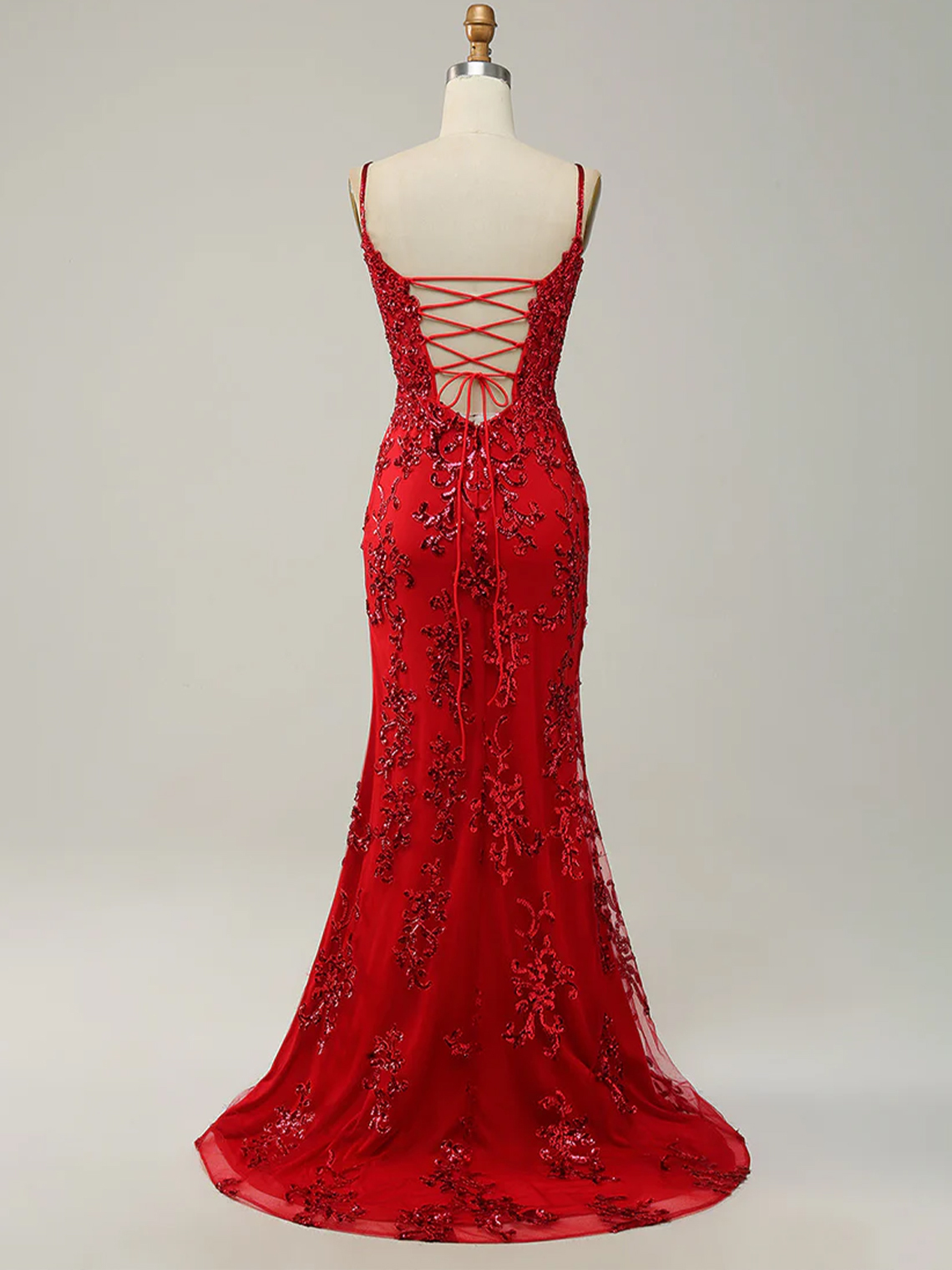 Sheath Tulle Straps Side Slit with Appliques Long Prom Dress