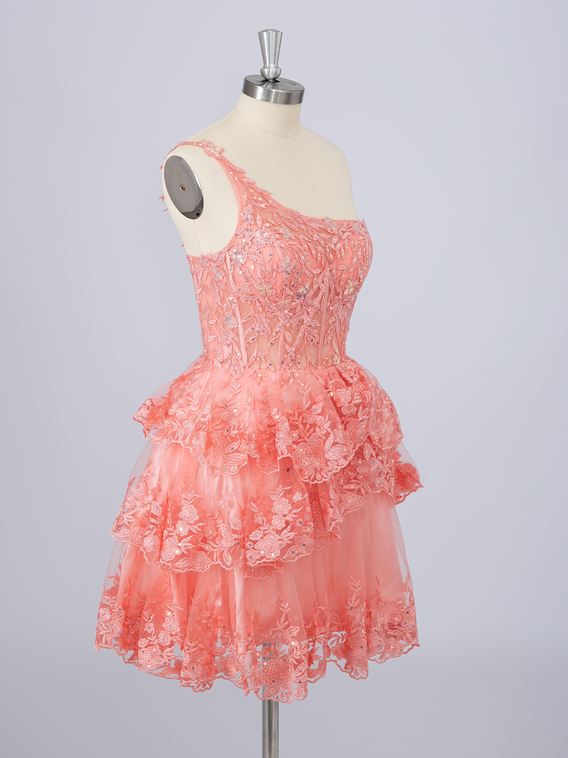 A-Line Tulle One Shoulder Sequin With Appliques Short Homecoming Dress