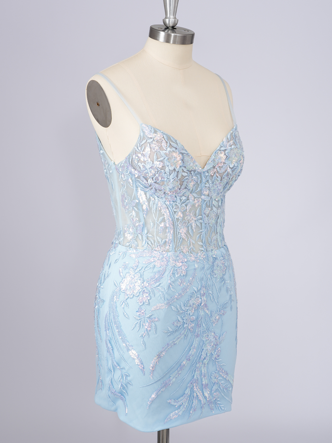 Sparkle Tulle Spaghetti Appliques With Sequin Short Homecoming Dress