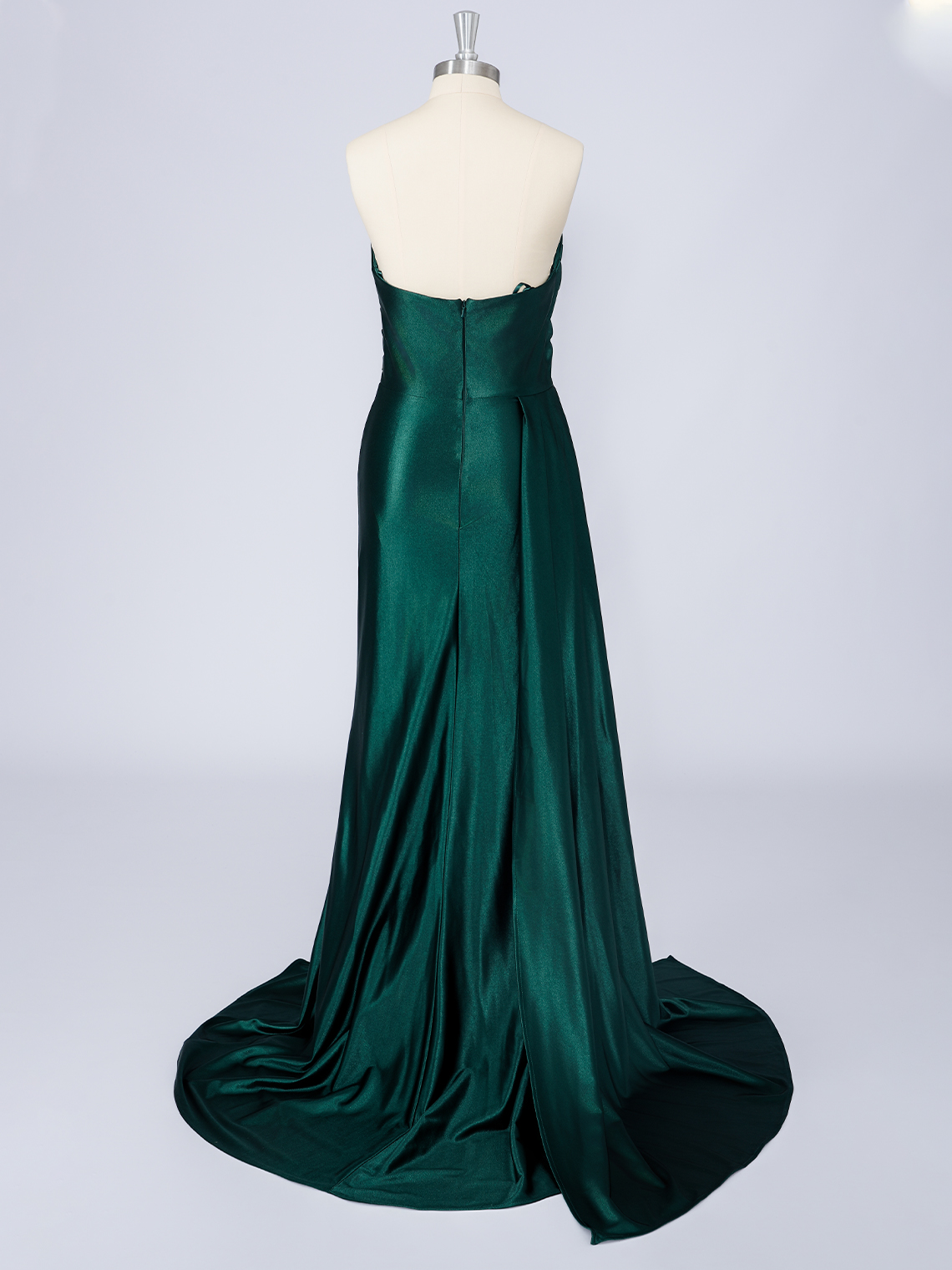 Dark Green Mermaid Satin Strapless With High Split Long Prom Dress 