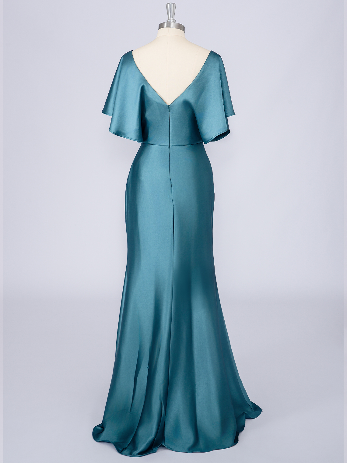 Teal Mermaid Solid Color Short Sleeves With Pleats Long Prom Dress