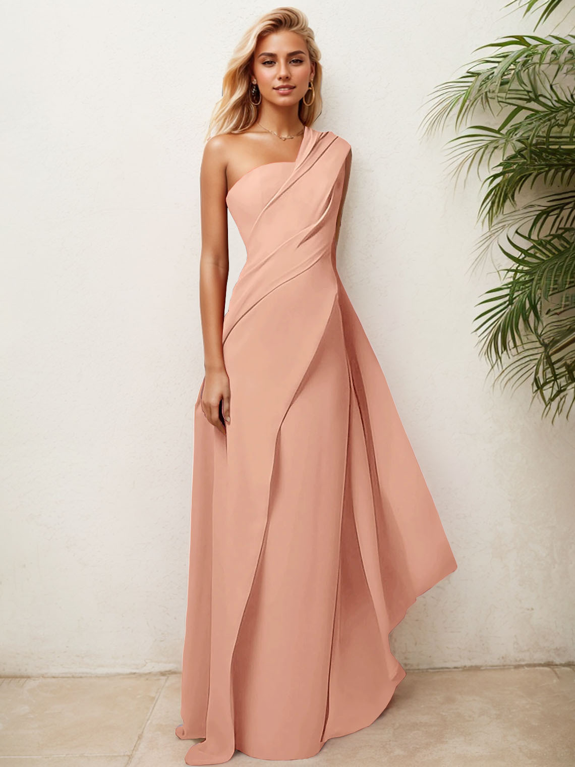 Sheath Chiffon One Shoulder Sleeveless with Pleats Evening Dress