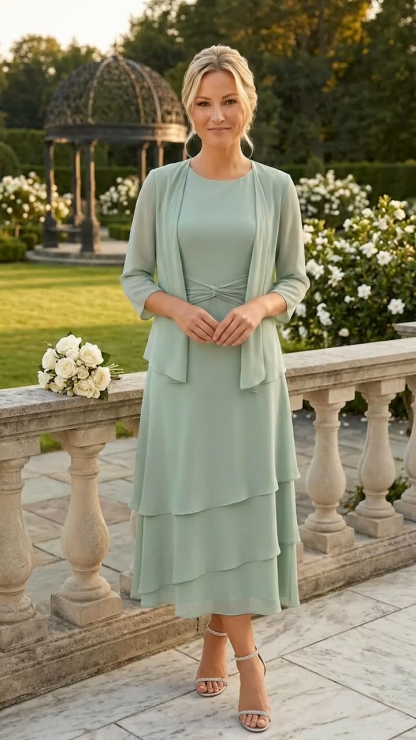 Sheath Column Tea Length Wedding Guest Dress Mother of the Bride Dress
