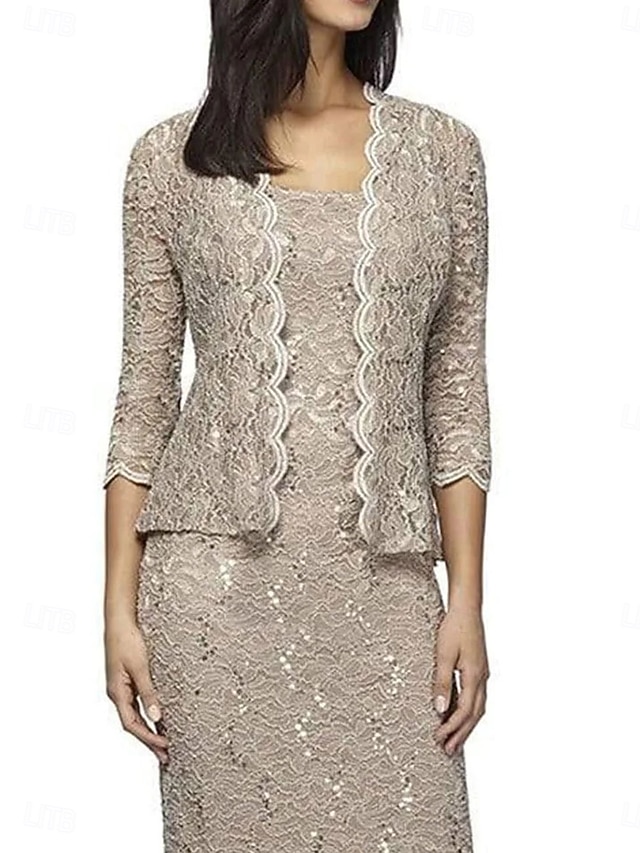 two piece mother of the bride dresses wedding guest dresses knee length lace 3/4 length sleeve, supplier image 10