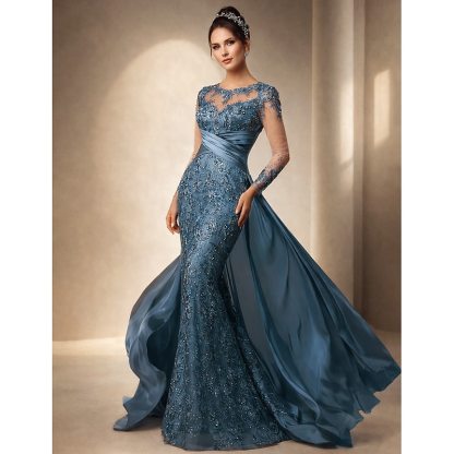 Mermaid Trumpet Sweep Brush Train Wedding Guest Dress Formal Dresses Evening Gown Mother of the Bride Dress