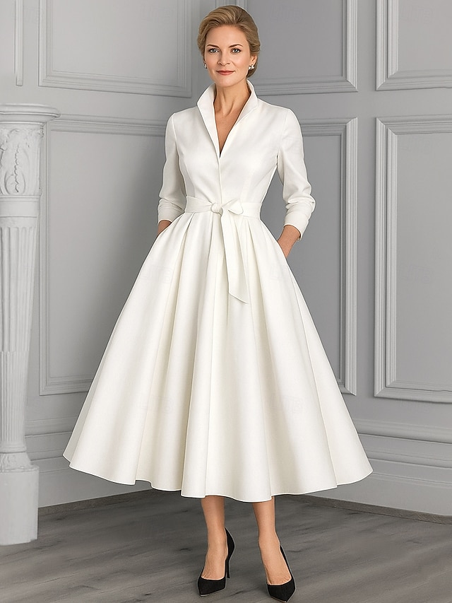 a-line ankle length mother of the bride dresses wedding guest dresses cocktail dresses party dresses long sleeve v neck elegant vintage with pleats, supplier image 2