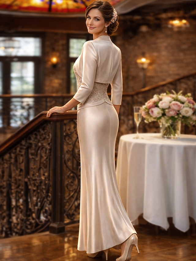 sheath column mother of the bride dresses wedding guest dresses floor length chiffon satin lace, supplier image 3