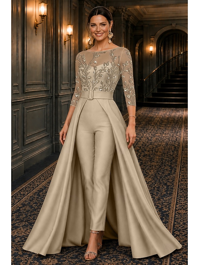 jumpsuit pantsuit mother of the bride dresses ankle length lace with beading 3/4 length sleeve, supplier image 1