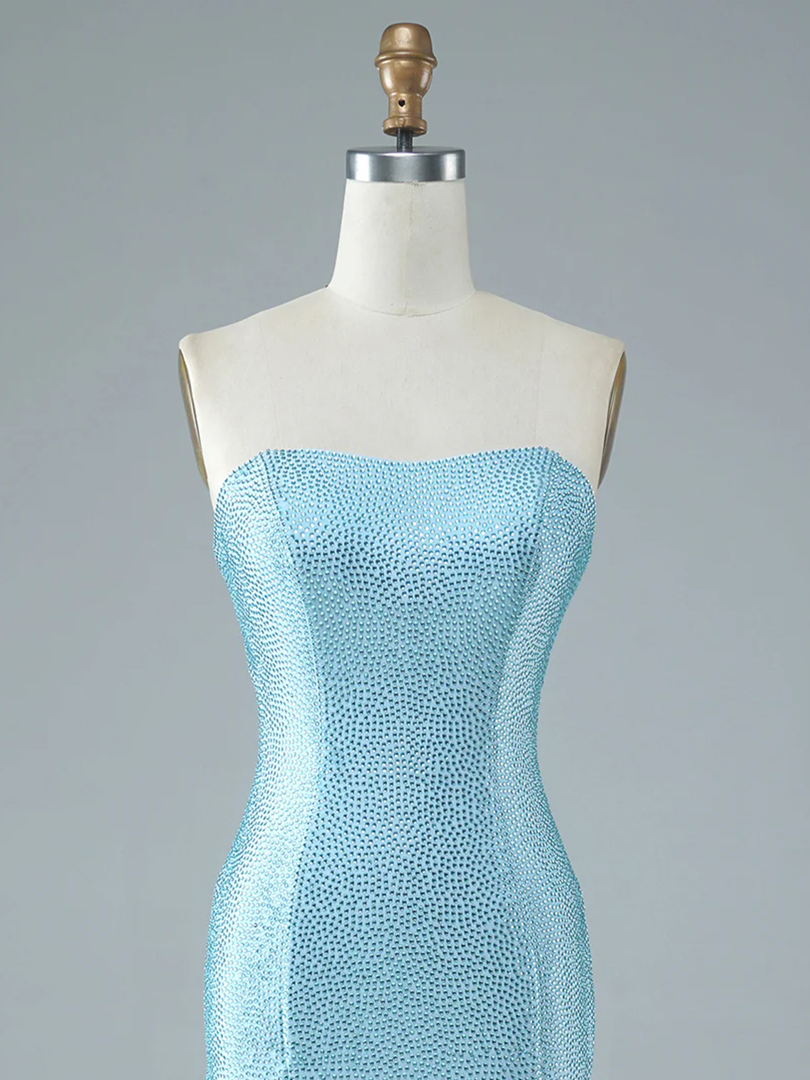 Light Blue Sexy Tight Strapless with Split Long Prom Dress 