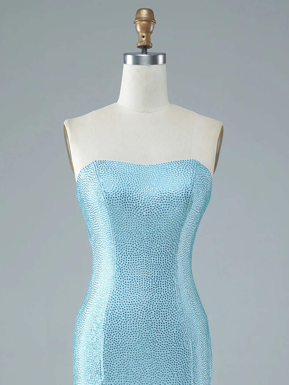 Light Blue Sexy Tight Strapless with Split Long Prom Dress 