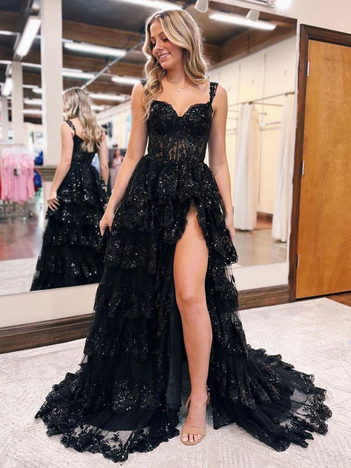 A Line Off the Shoulder with Appliques Long Prom Dress