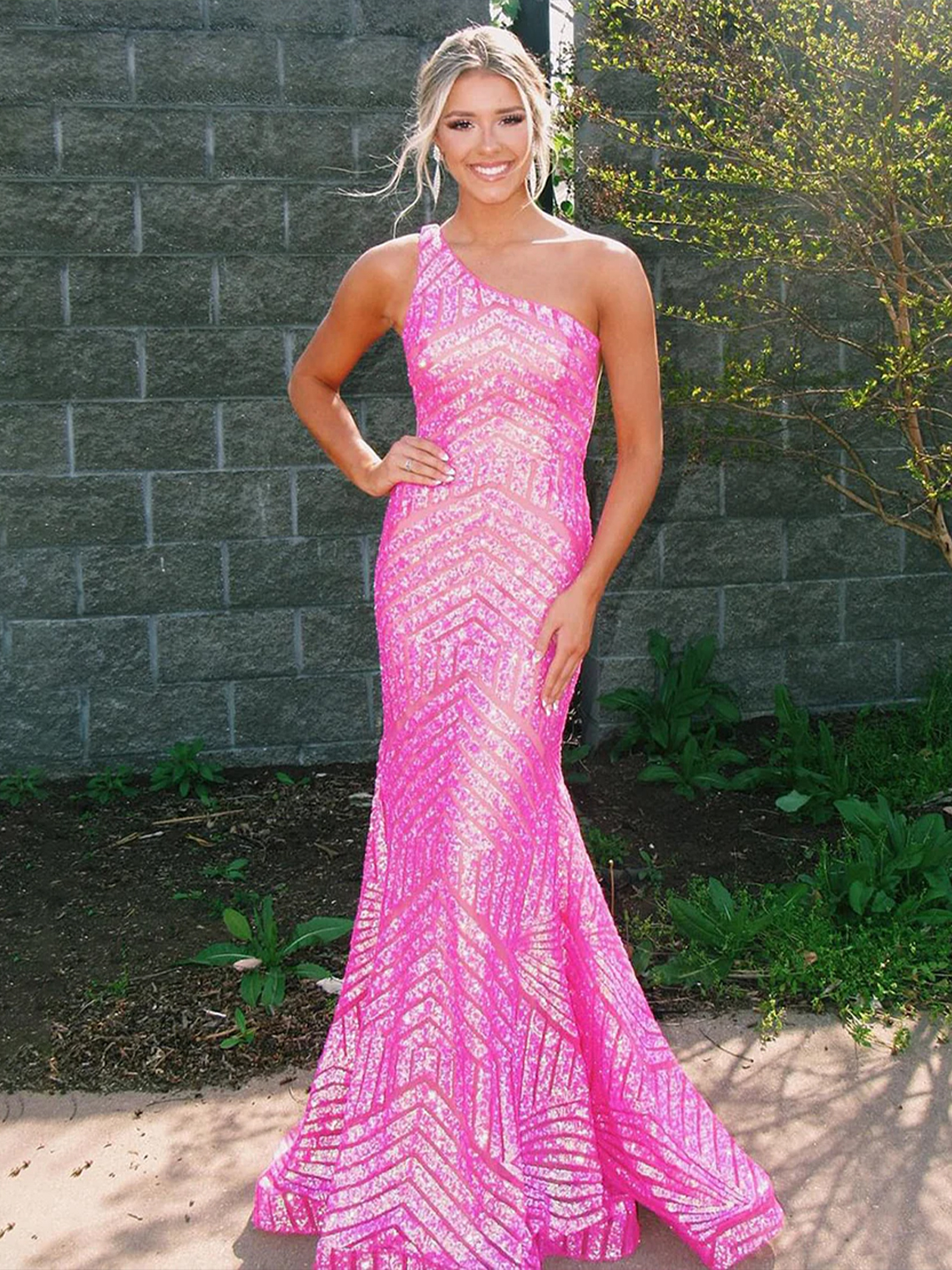 Sexy Mermaid Sequin One Shoulder Long Prom Dress